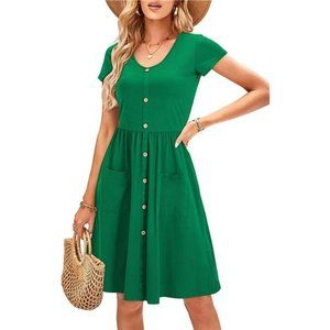 Women's V Neck Button Down Skater Dress with Pockets